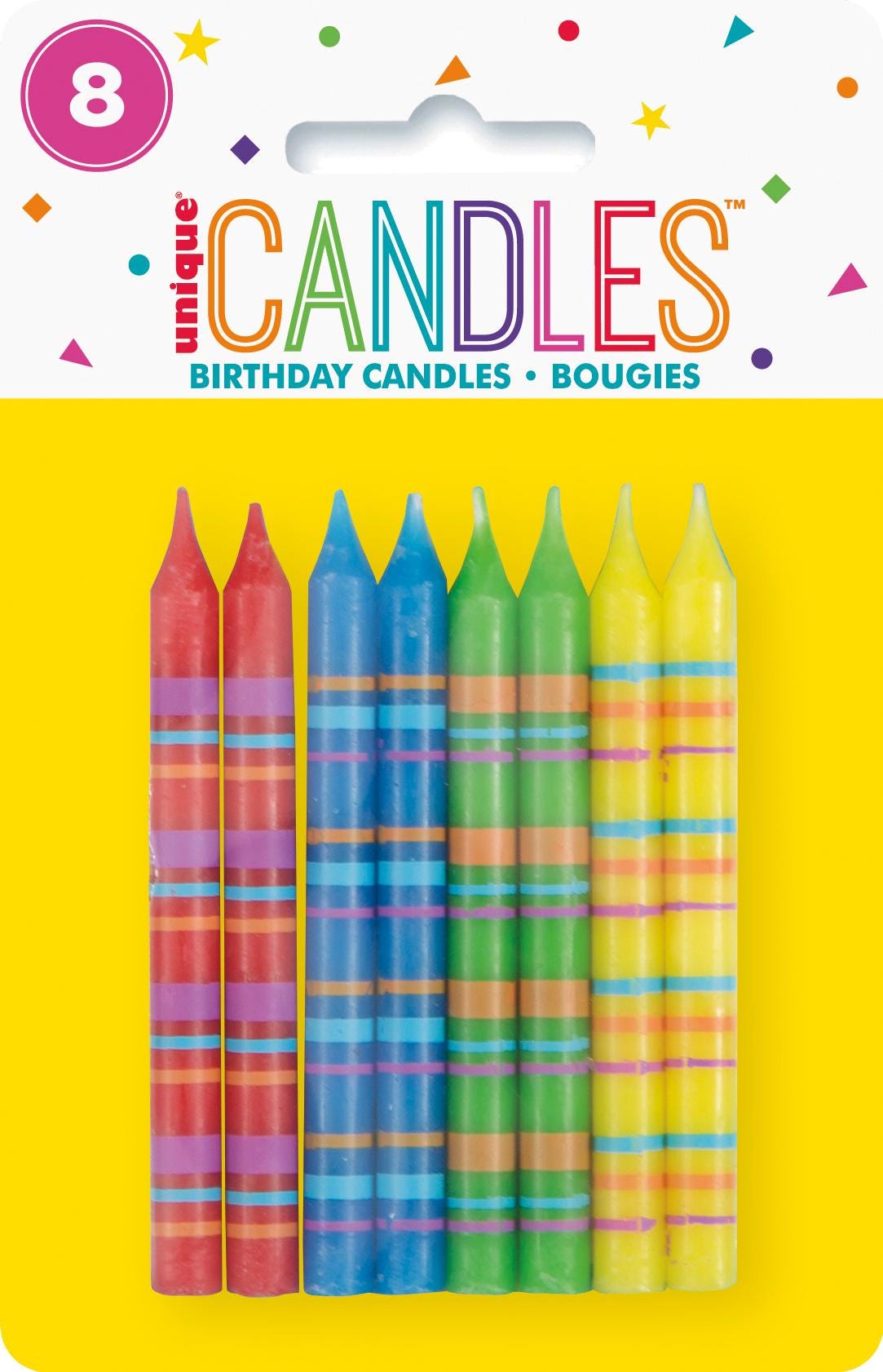 Striped Rainbow Birthday Candles 8ct - Stesha Party