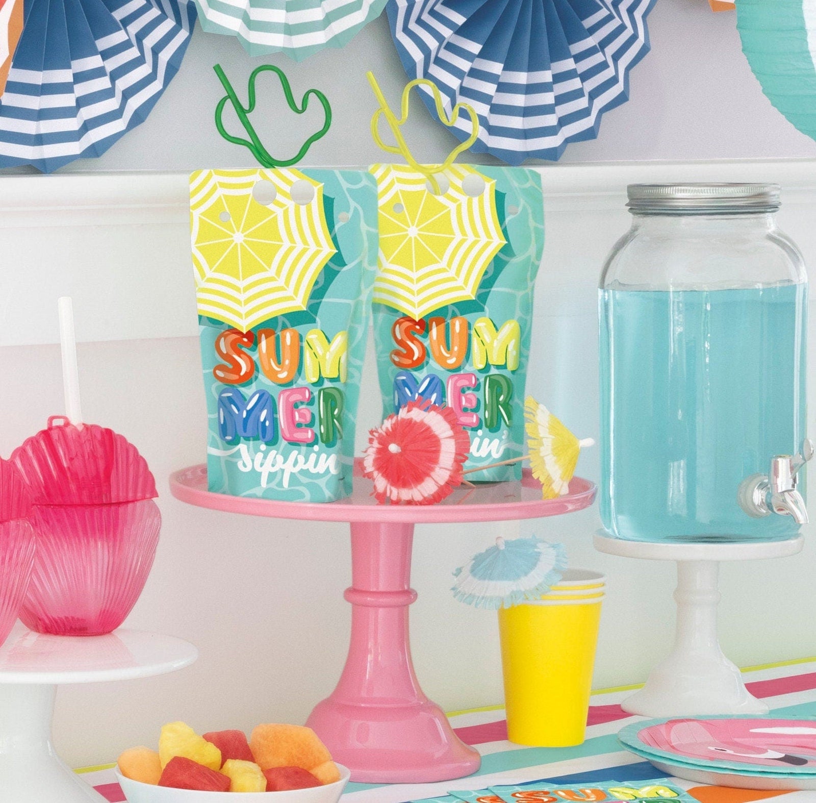Summer Drink Pouches & Straws 4ct - Stesha Party