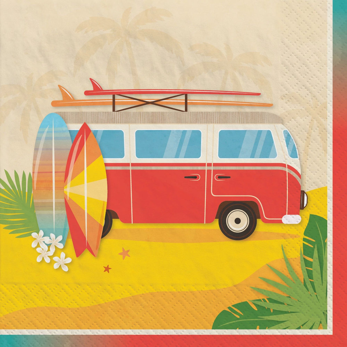 Surfer Van Beach Party Napkins 100ct - Surfs Up Birthday Party Supplies, Beach Birthday Napkins, Poolside Party, Paper Beverage Napkins - Stesha Party