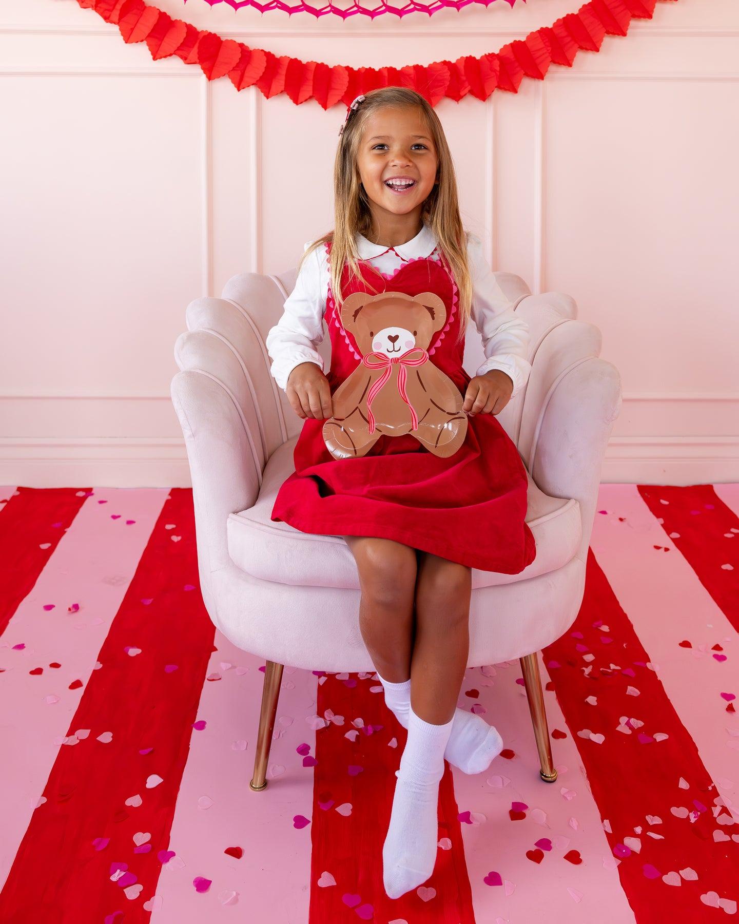 Teddy Bear With Bow Shaped Plates Set - Stesha Party
