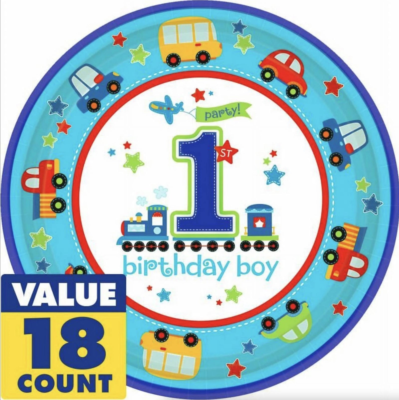 Train 1st Birthday Large Dinner Plates - Stesha Party