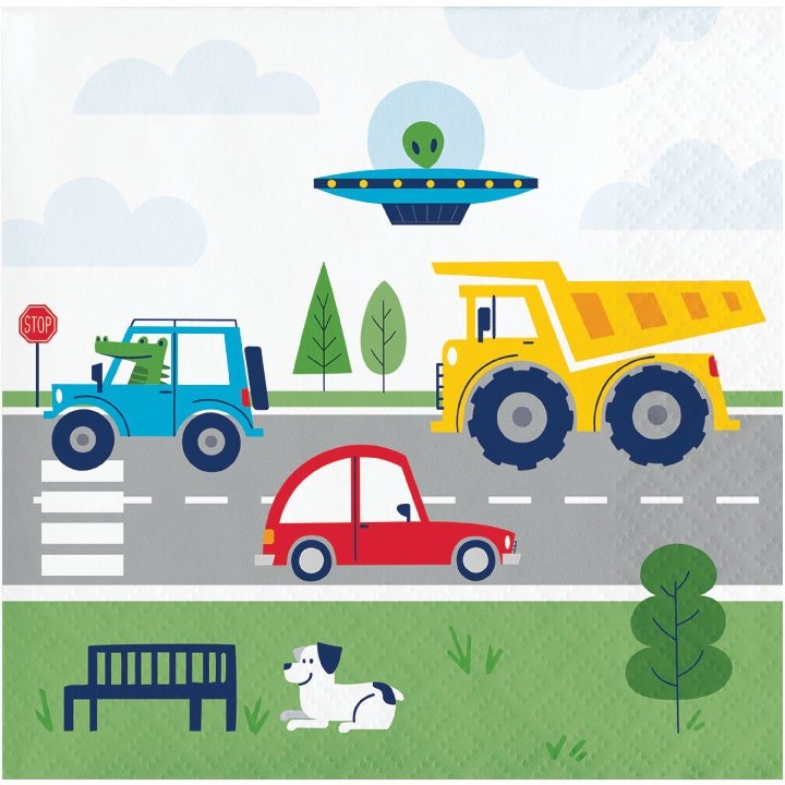 Transportation Birthday Party Beverage Napkins - Stesha Party