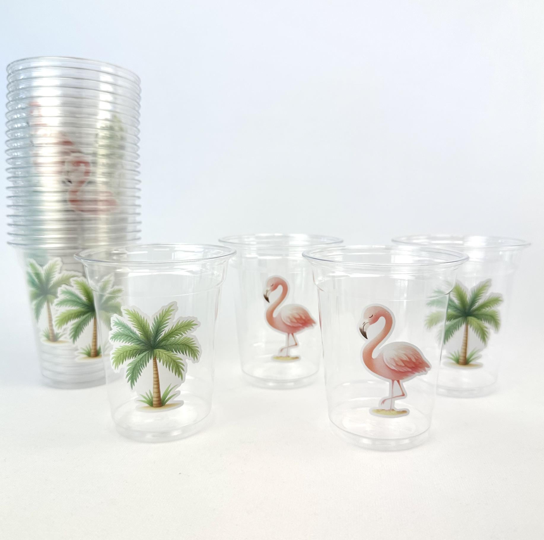 Tropical Flamingo Palm Tree Party Cups - Stesha Party