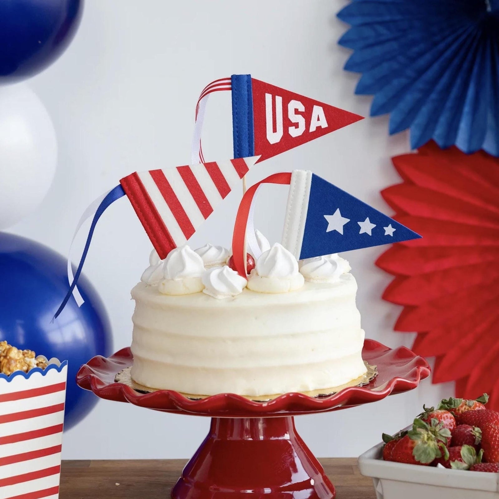USA Mini Felt Flag Cake Toppers 3ct - Stesha Party