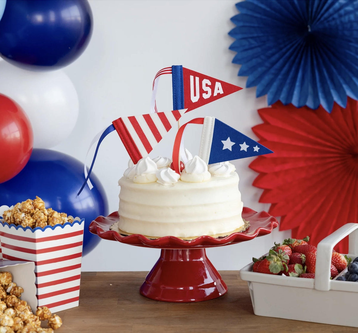 USA Mini Felt Flag Cake Toppers 3ct - Stesha Party