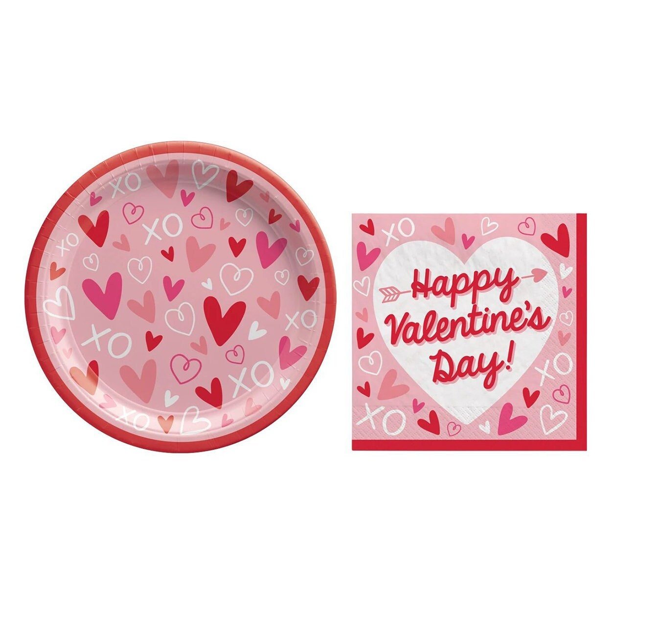 Pink & Red Hearts Valentines Plates & Napkins