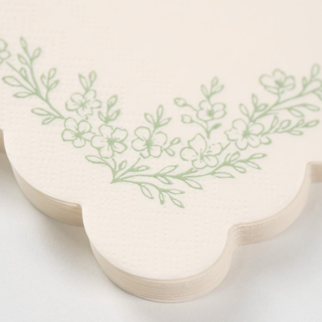 White Floral Scalloped Napkins 16ct - Stesha Party