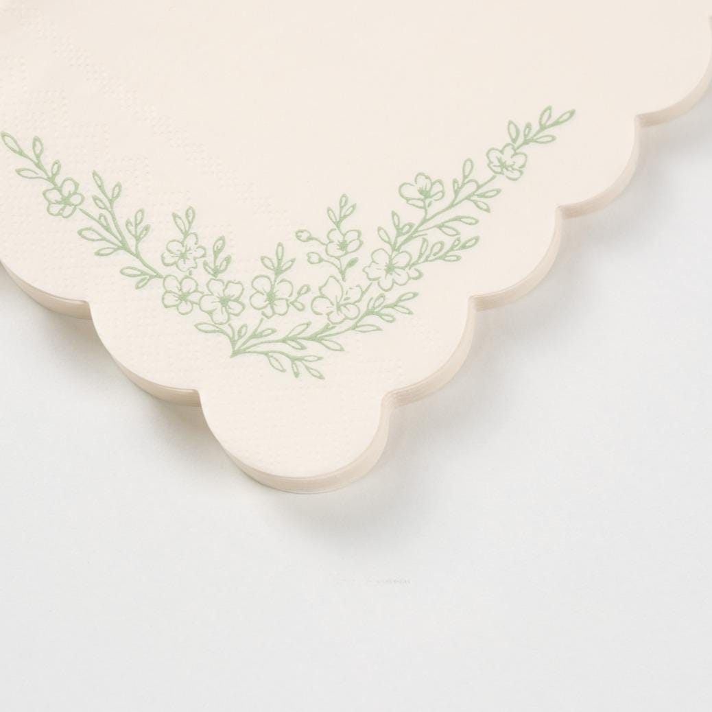 White Floral Scalloped Napkins 16ct - Stesha Party