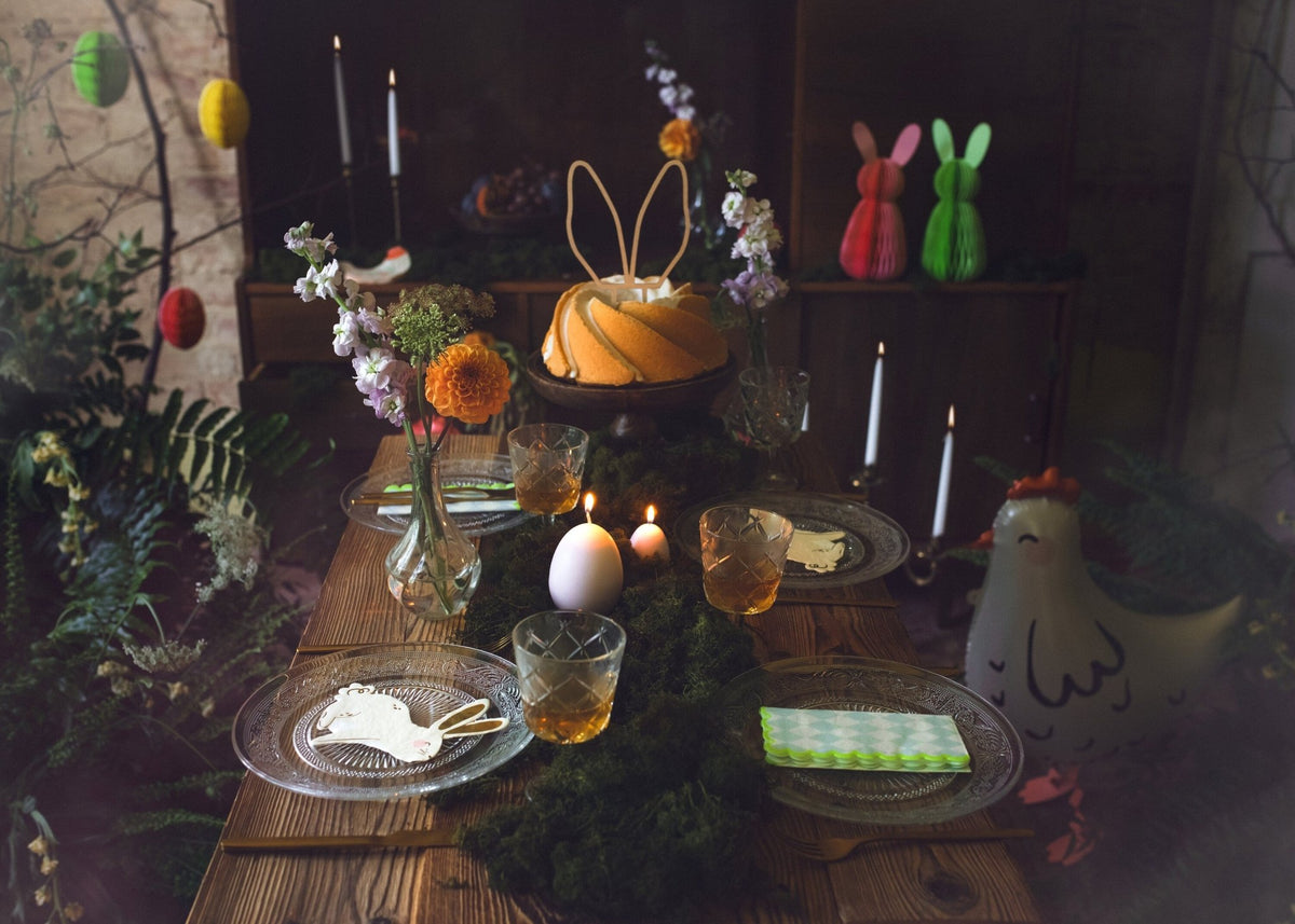 White & Gold Bunny Shaped Napkins - Stesha Party