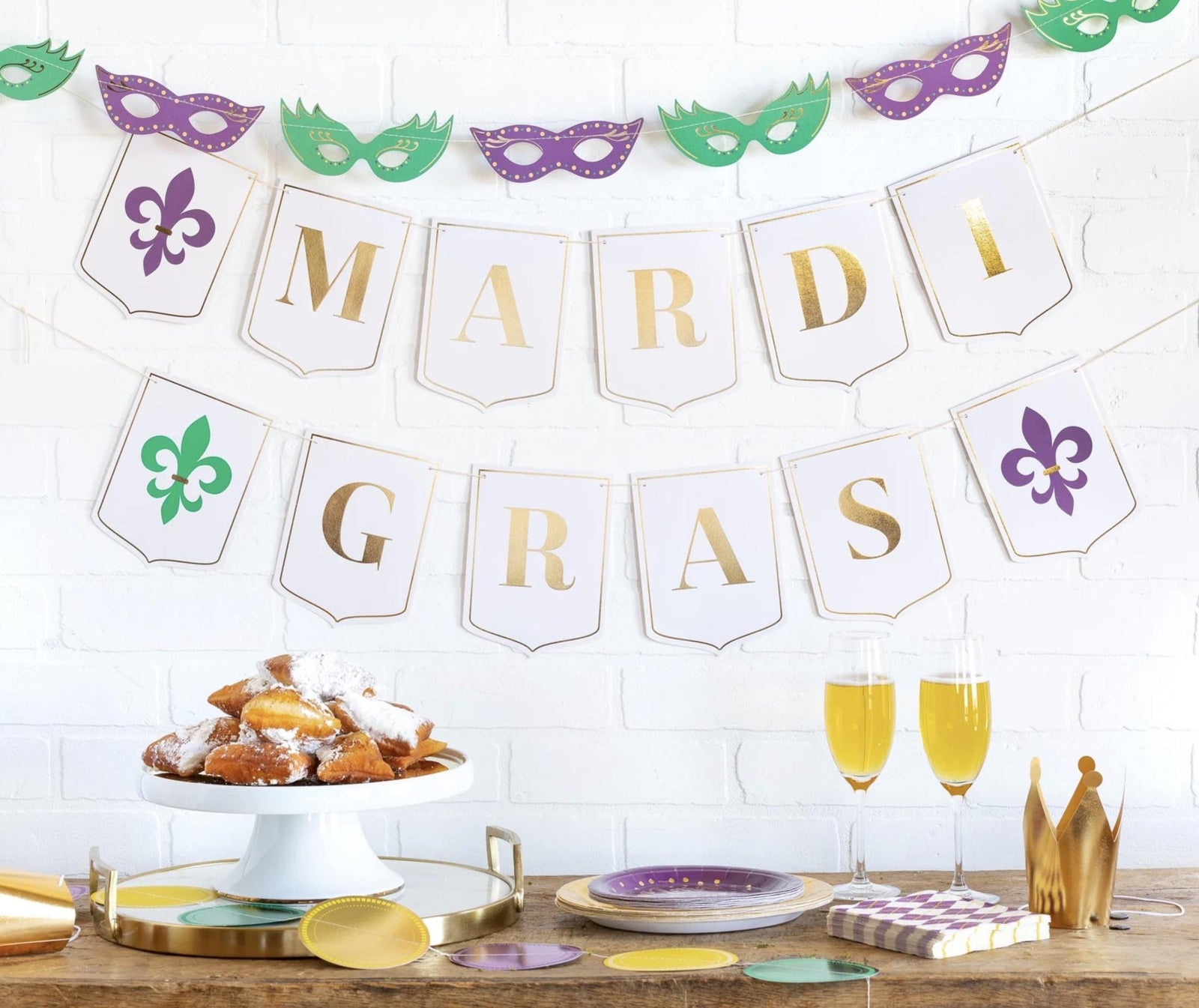 White & Gold Mardi Gras Party Banner - Stesha Party