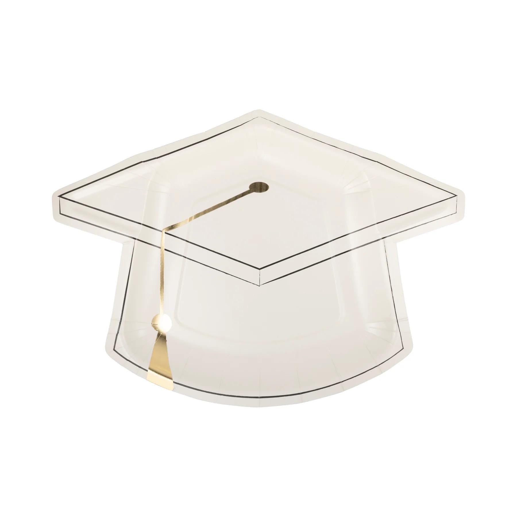 White Graduation Cap Shaped Plates 8ct - Stesha Party