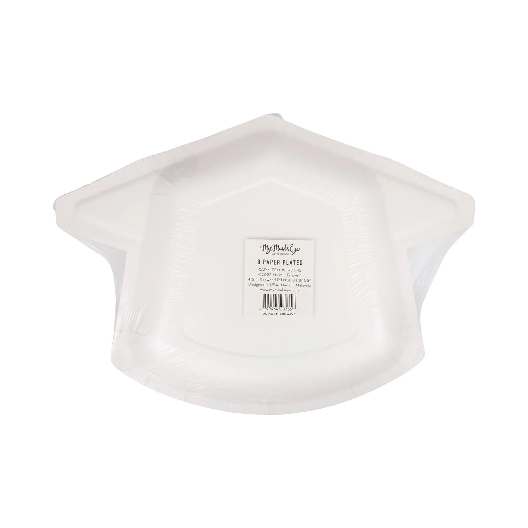 White Graduation Cap Shaped Plates 8ct - Stesha Party