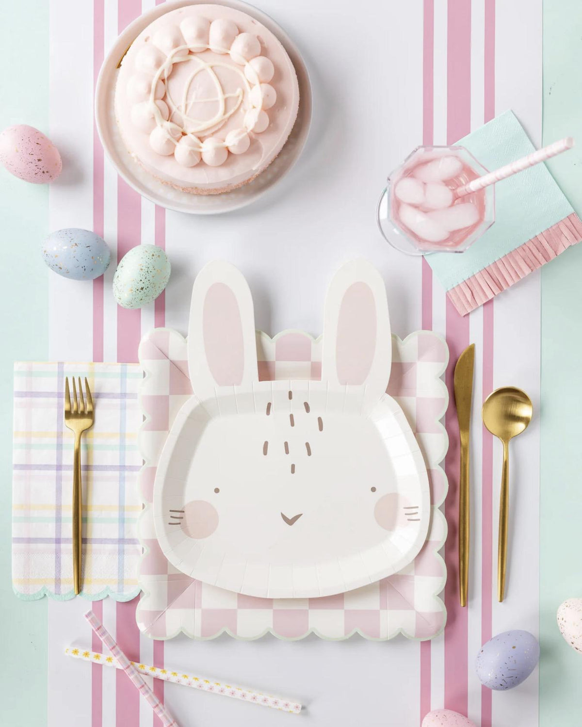 White & Pink Bunny Face Party Plates 8ct - Stesha Party