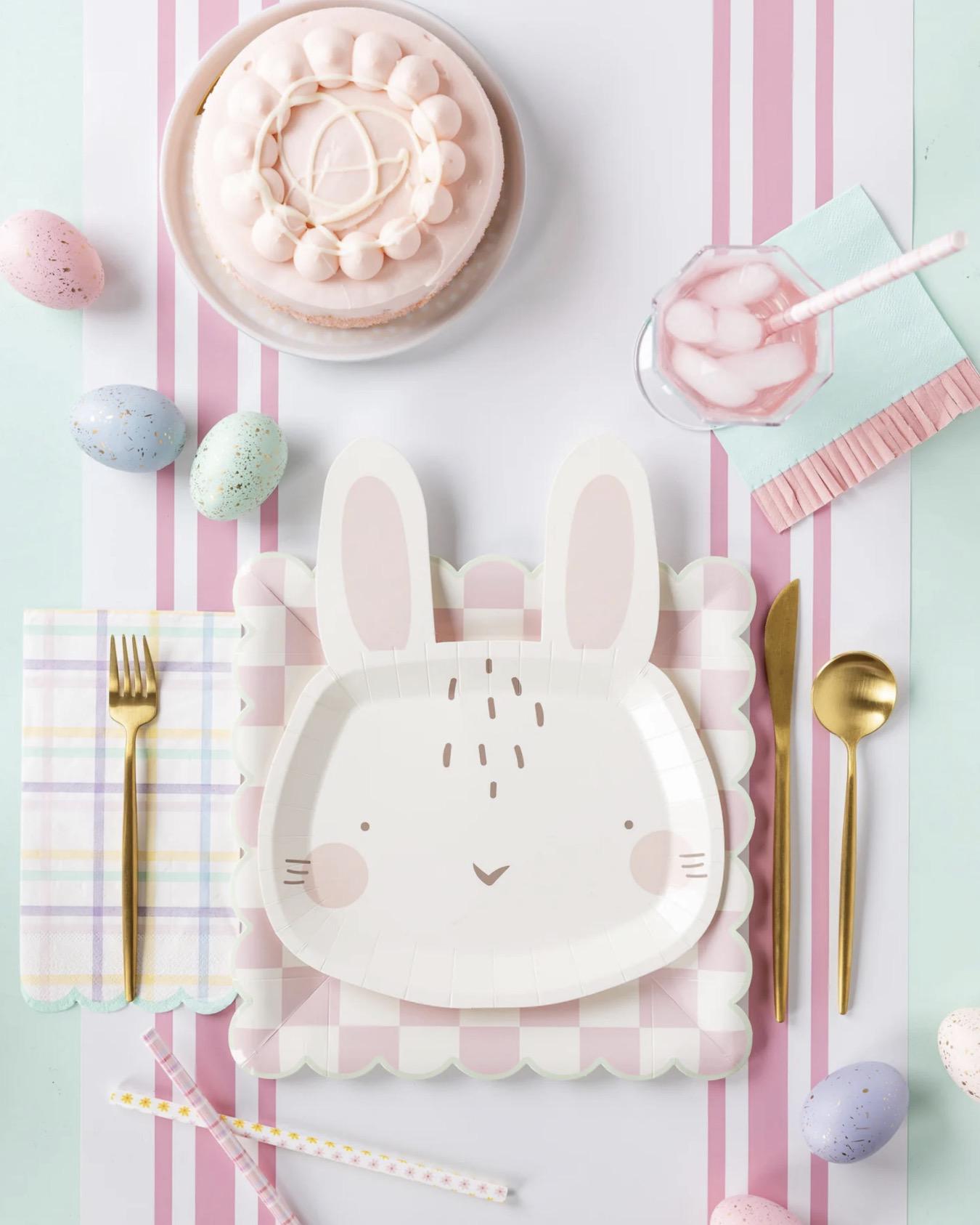 White & Pink Bunny Face Party Plates 8ct - Stesha Party