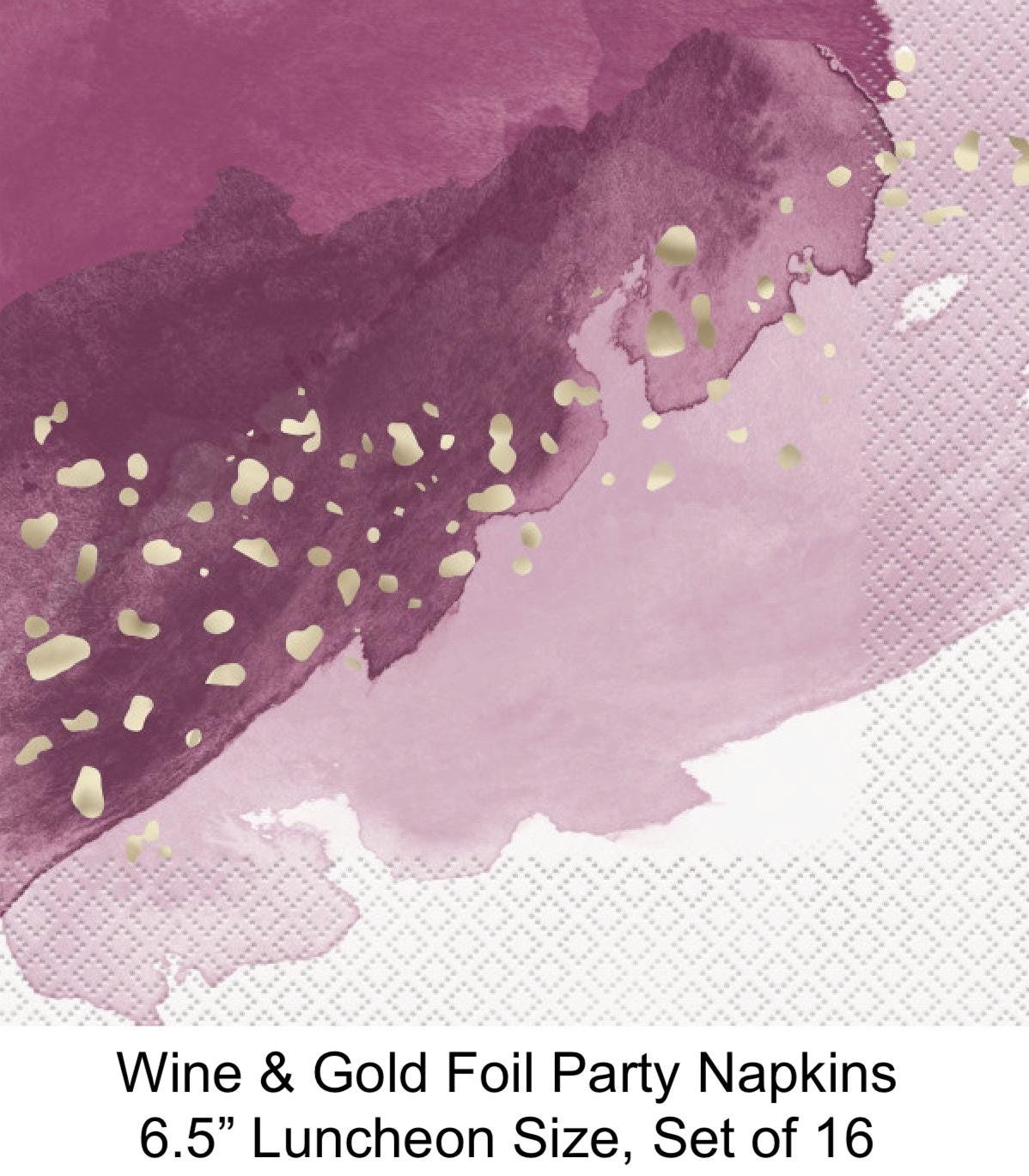 Wine & Gold Foil Luncheon Napkins 16ct - Stesha Party