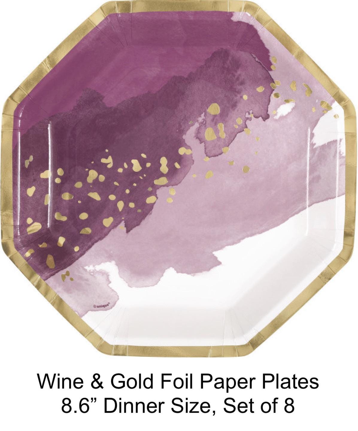 Wine & Gold Paper Dinner Plates 8ct - Stesha Party