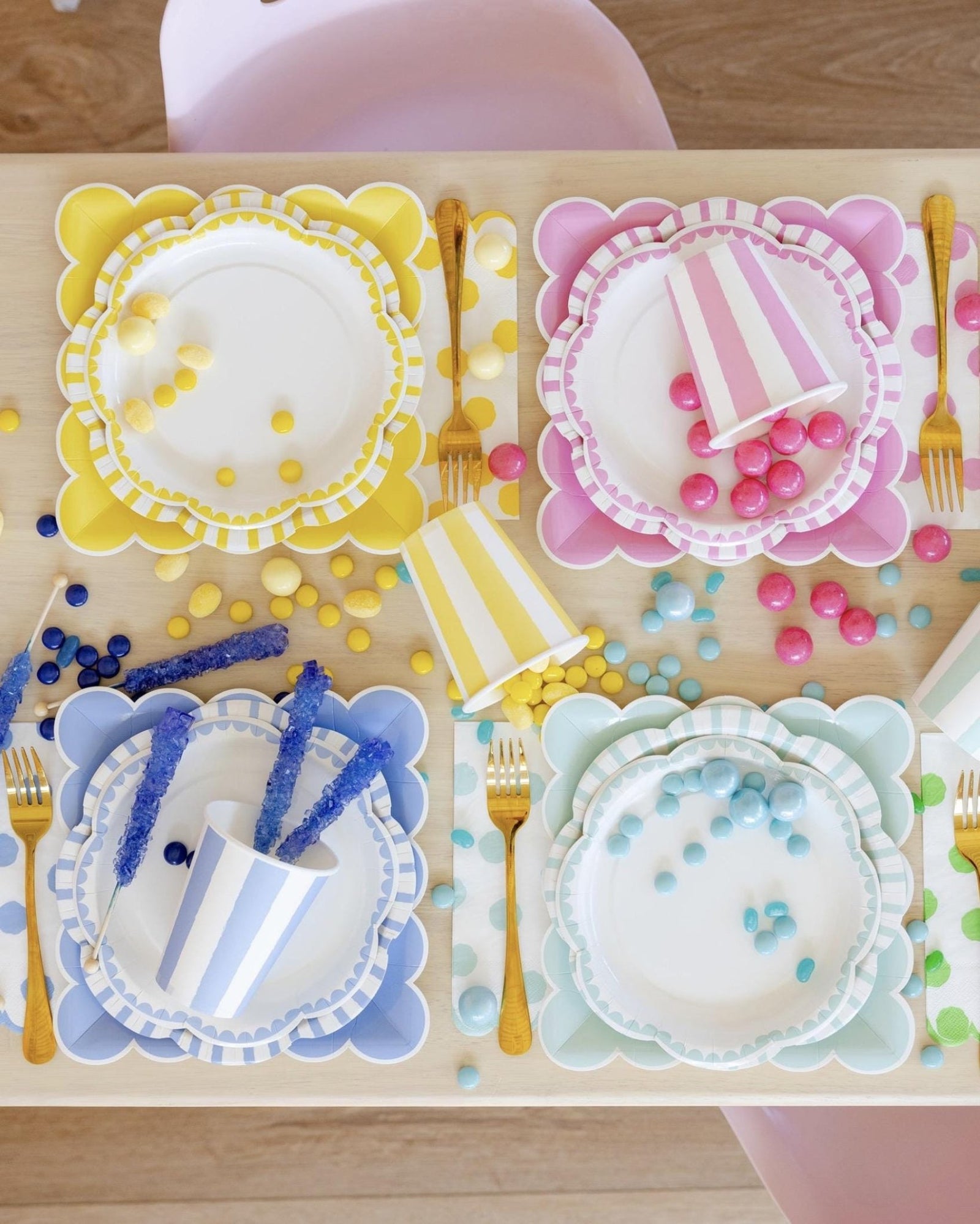 Yellow Striped Plates 8ct - Stesha Party