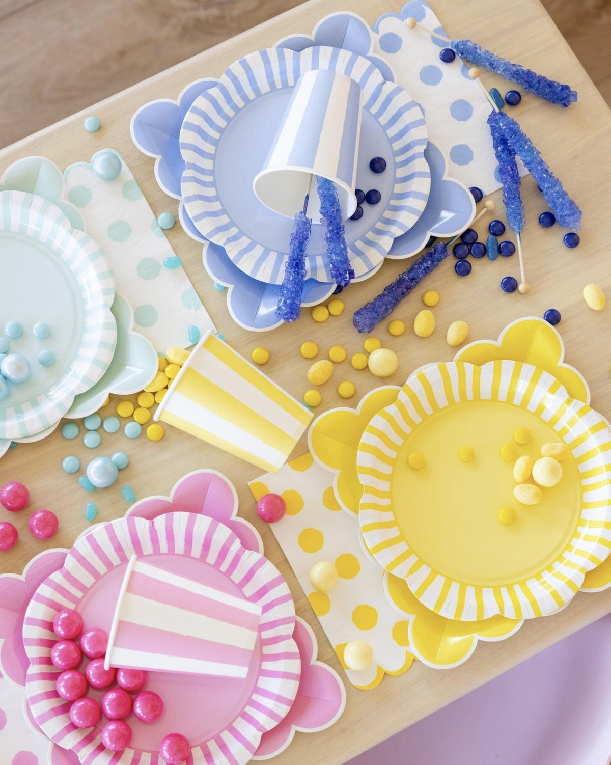 Yellow Striped Plates 8ct - Stesha Party