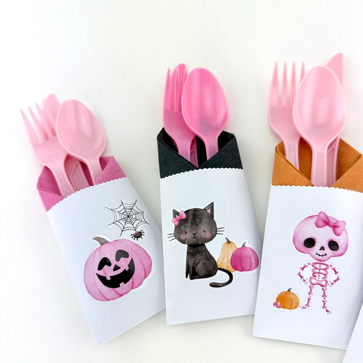 12-Set Pink Halloween Party Cutlery - Stesha Party