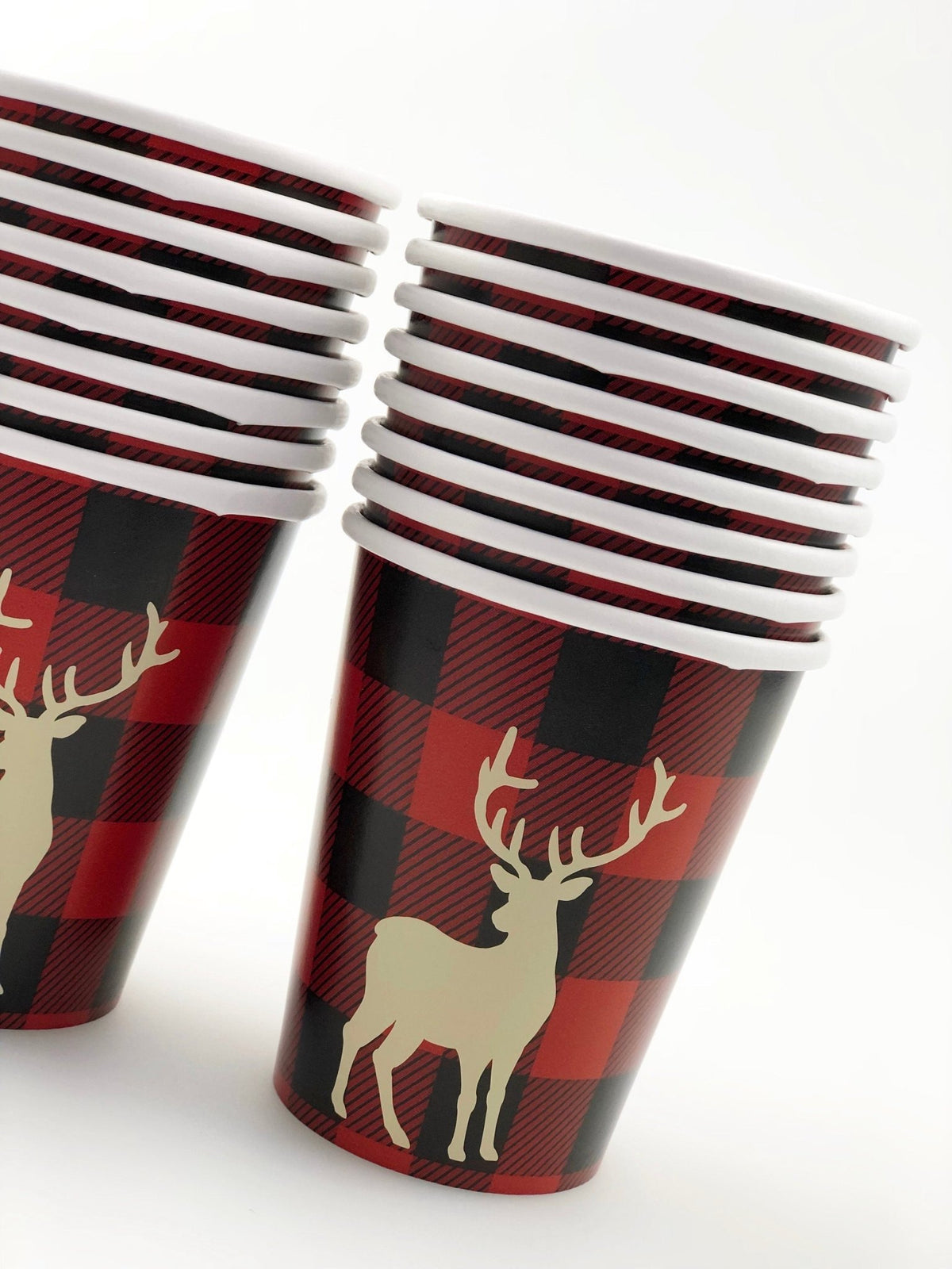 16 Buffalo Plaid Deer Party Cups - Stesha Party