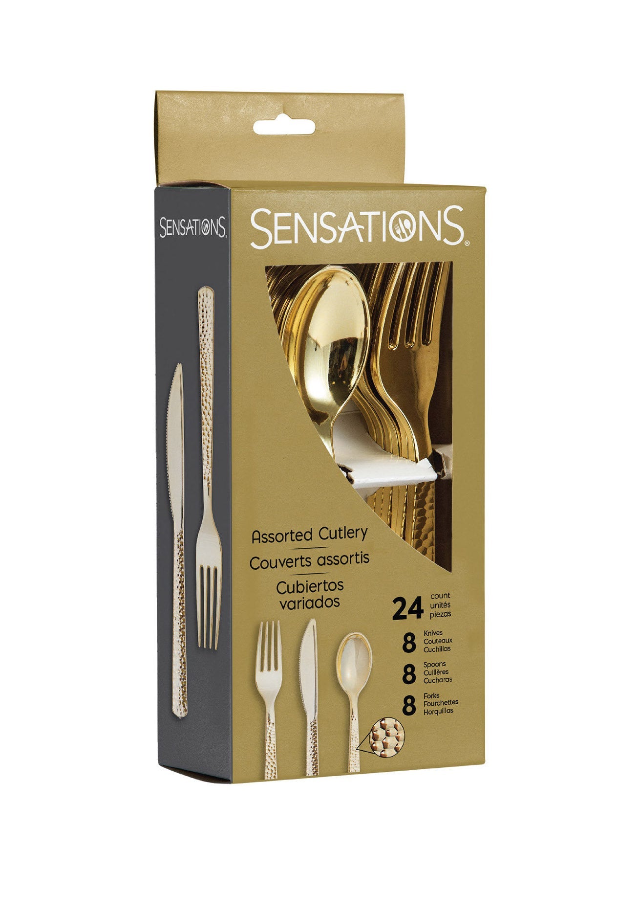 24-Set Hammered Gold Plastic Cutlery - Stesha Party