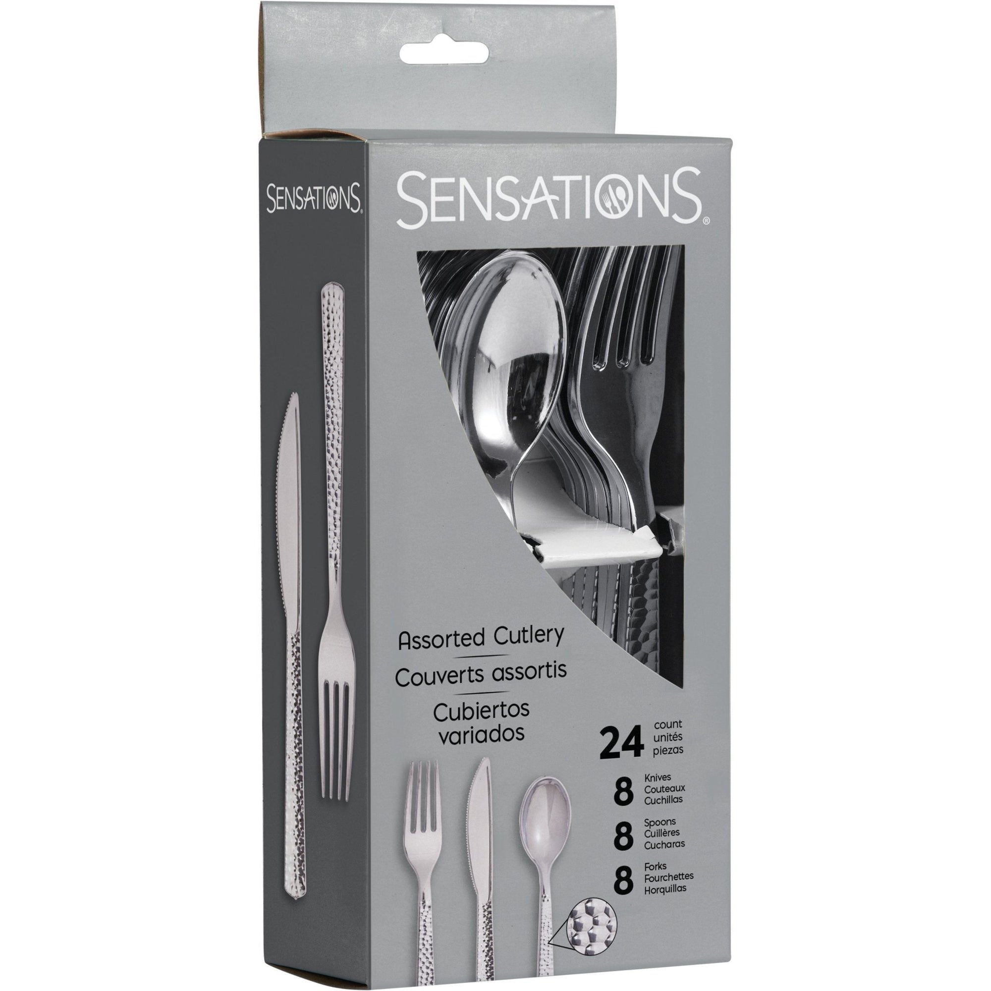 24-Set Hammered Silver Plastic Cutlery - Stesha Party