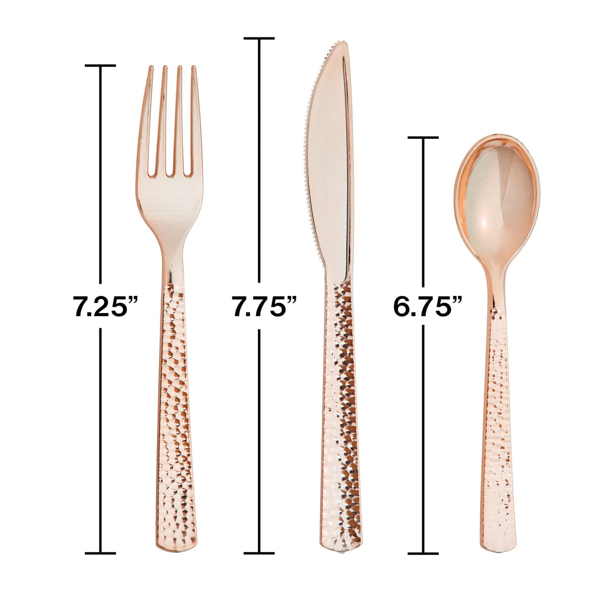 24-Set Rose Gold Hammered Plastic Cutlery - Stesha Party
