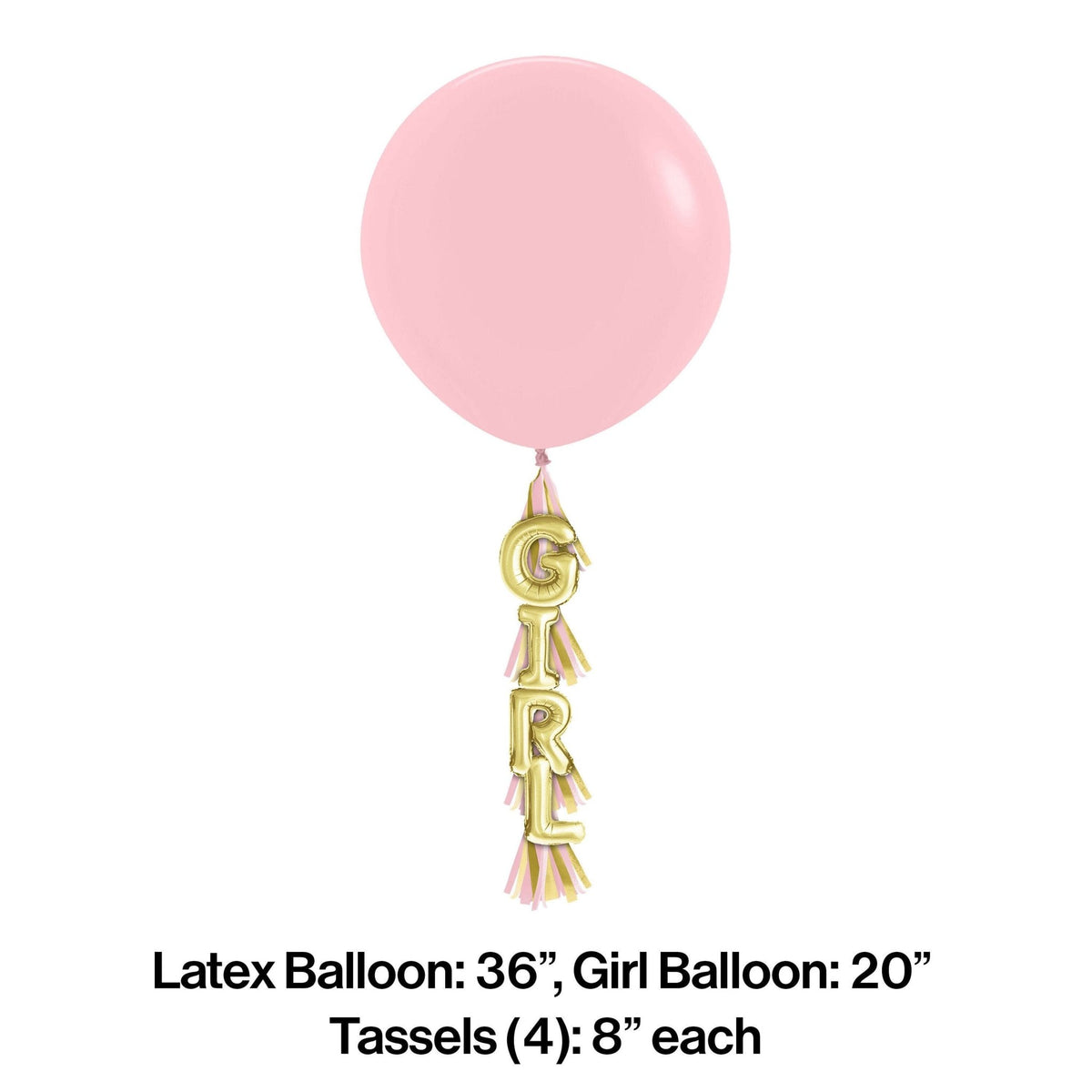 36" Pink & Gold Girl Baby Shower Tassel Balloon - Stesha Party