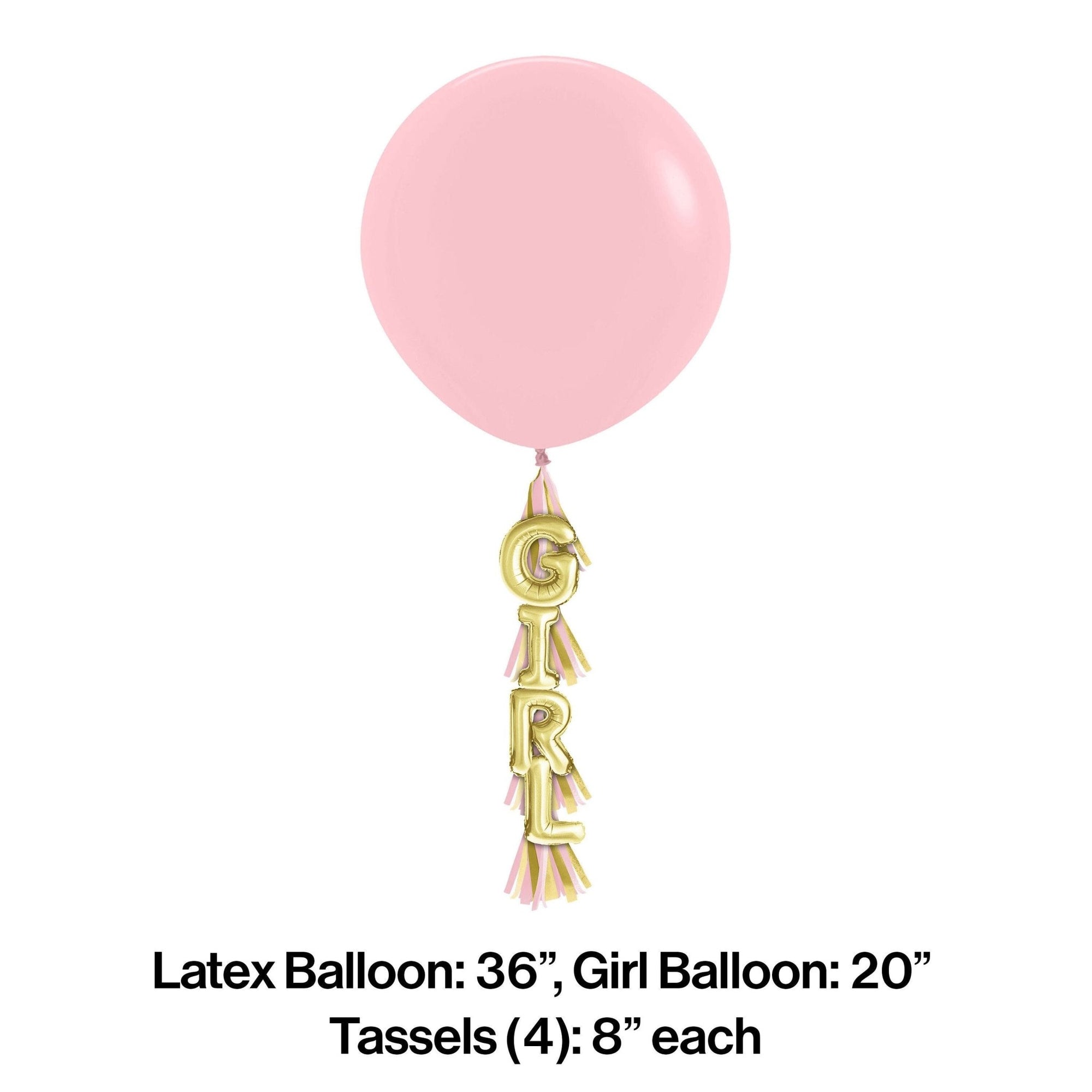 36" Pink & Gold Girl Baby Shower Tassel Balloon - Stesha Party