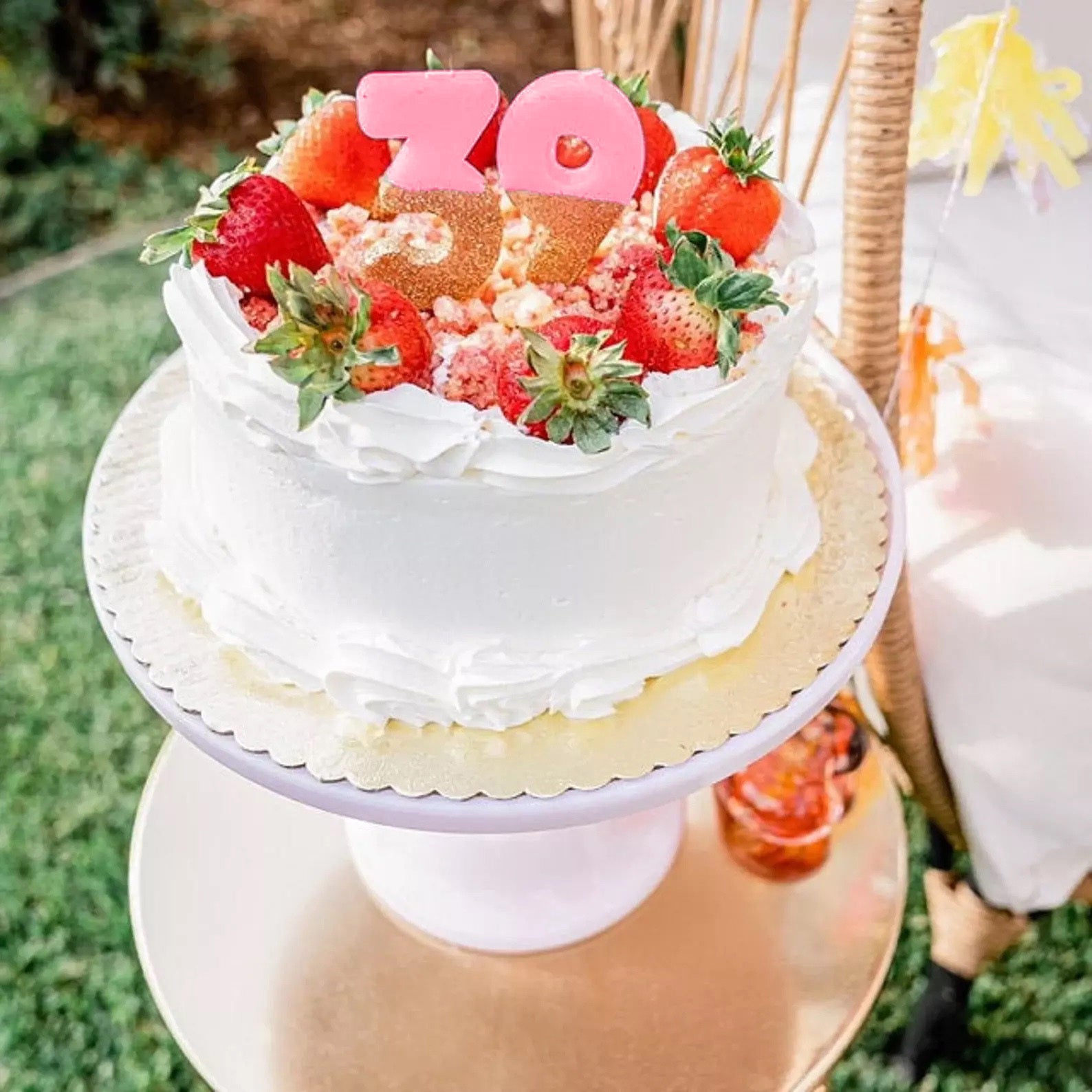 3rd Birthday Pink and Gold Glitter Candle - Stesha Party