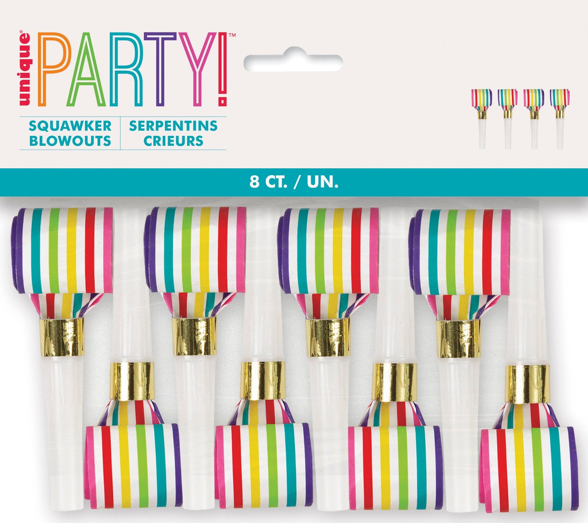 8 Rainbow Party Blowouts with Gold Foil Accents - Stesha Party
