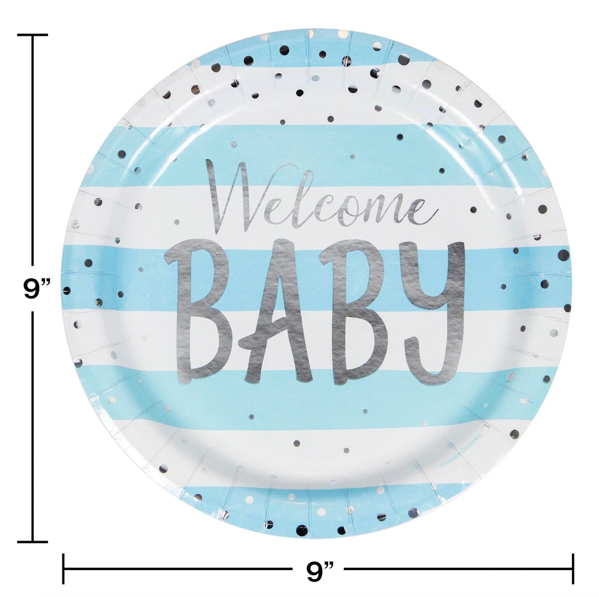 9" Blue & Silver Foil Welcome Baby Plates - Stesha Party