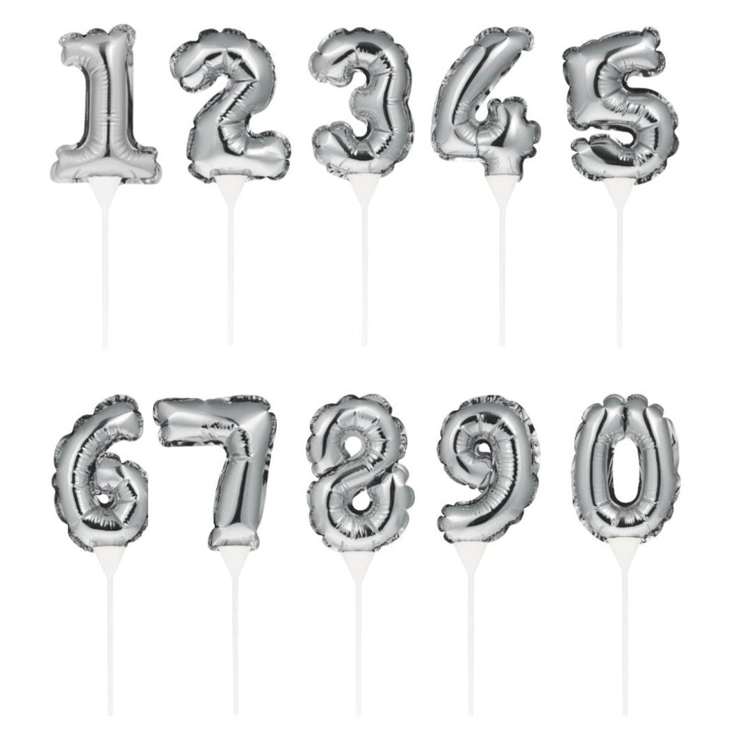 Balloon Number Cake Topper in Silver - Stesha Party