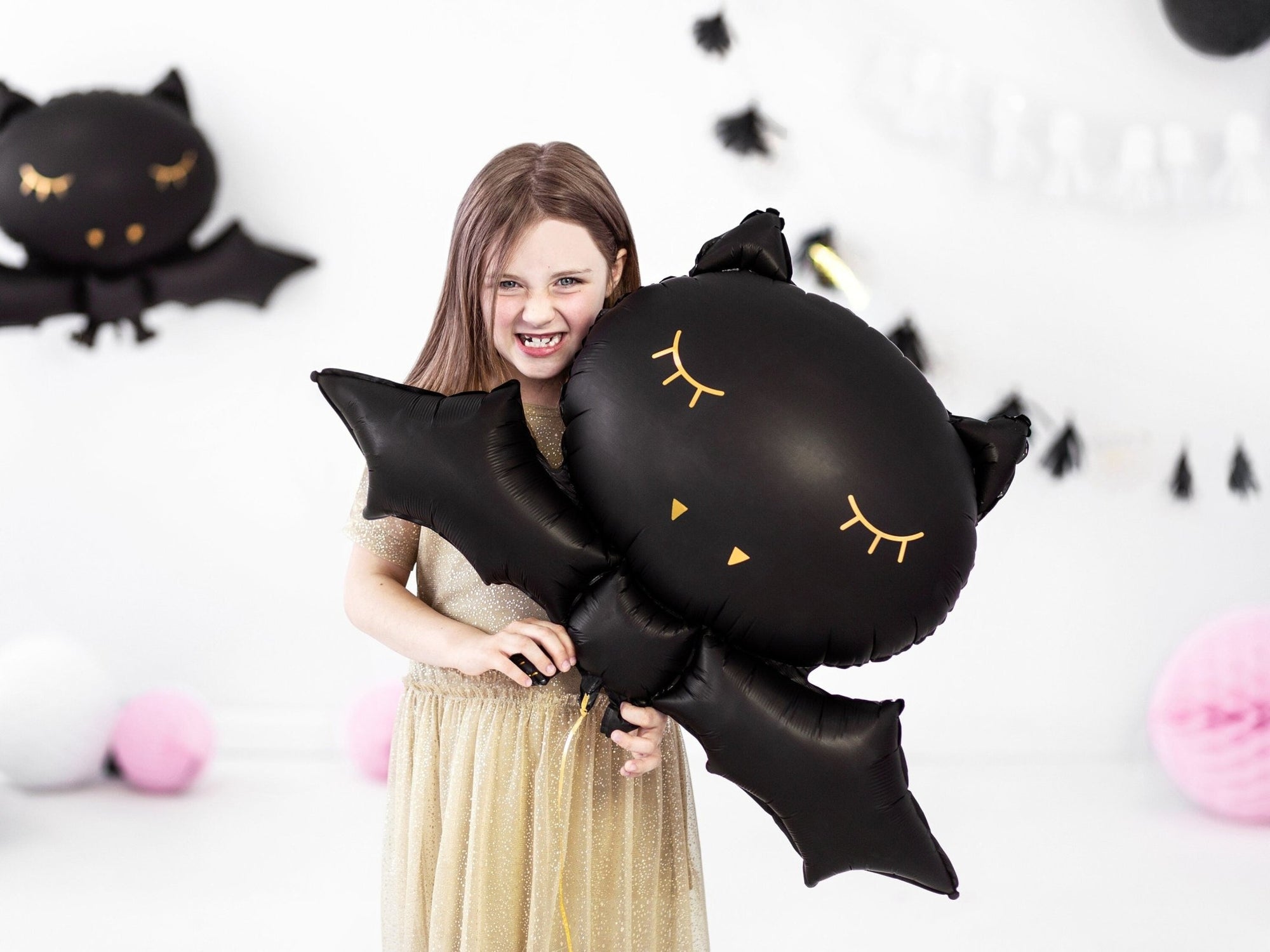 Black & Gold Cute Bat Party Balloon - Stesha Party