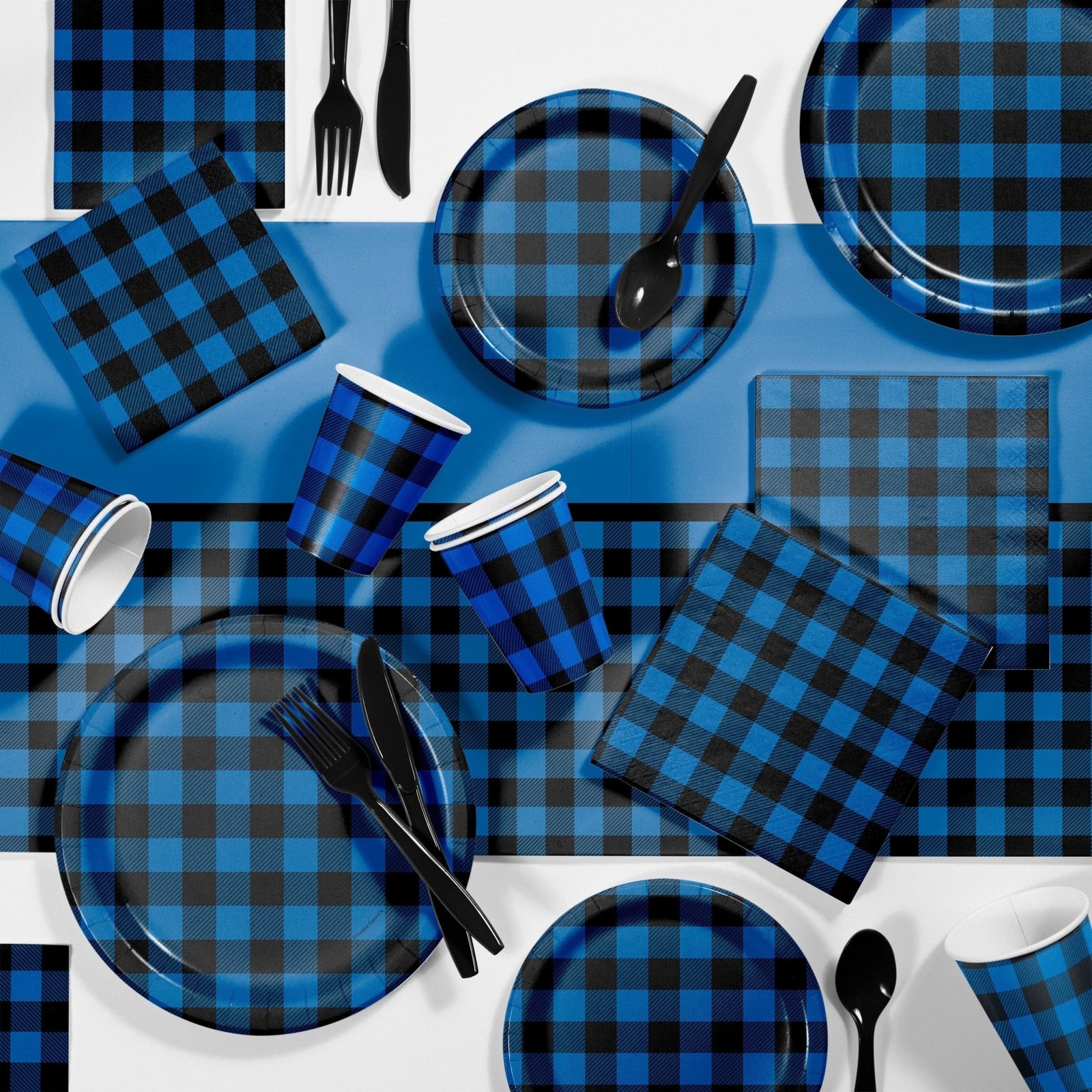 Blue Buffalo Plaid Dessert Plates - Stesha Party
