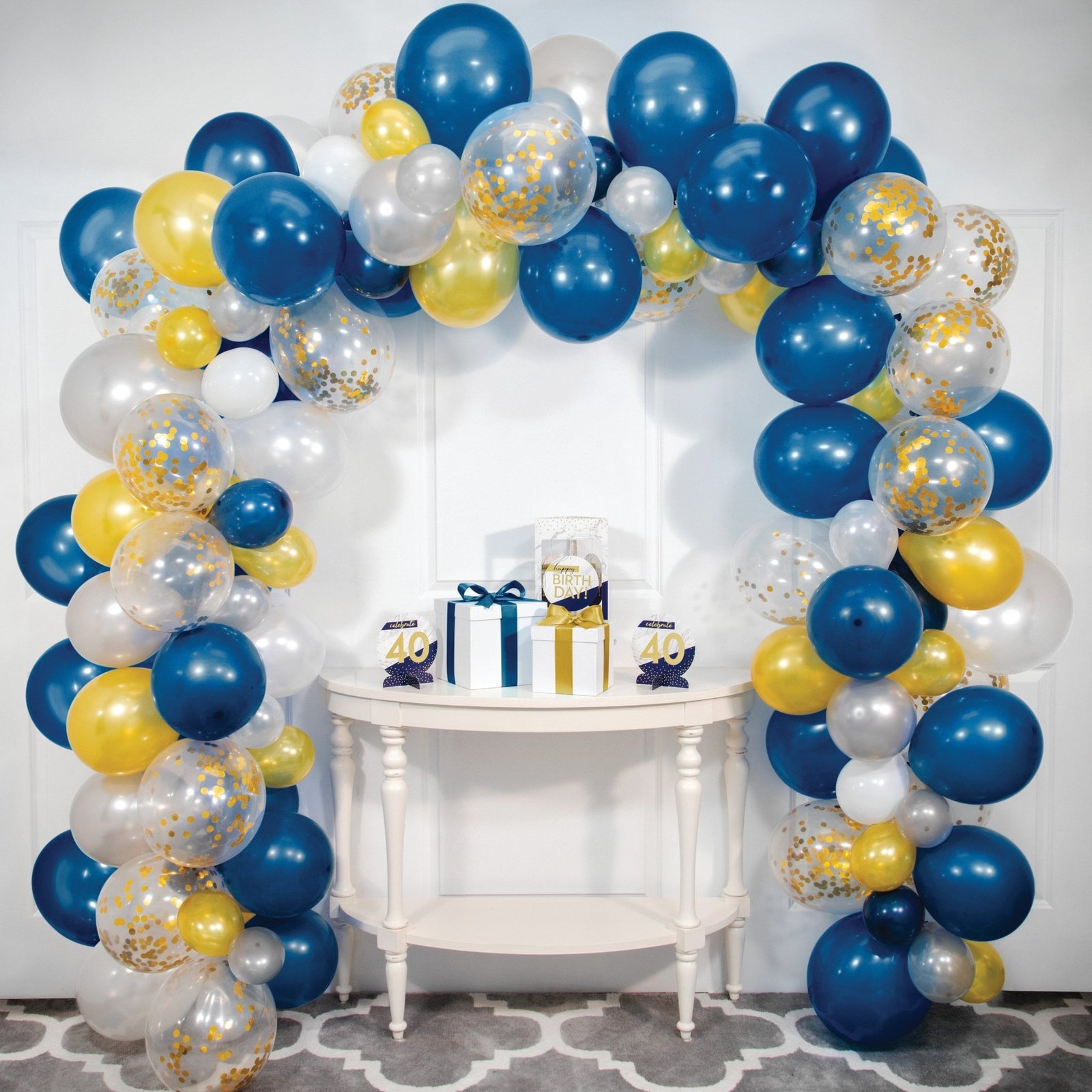 Blue & Gold Confetti Balloon Arch Kit
