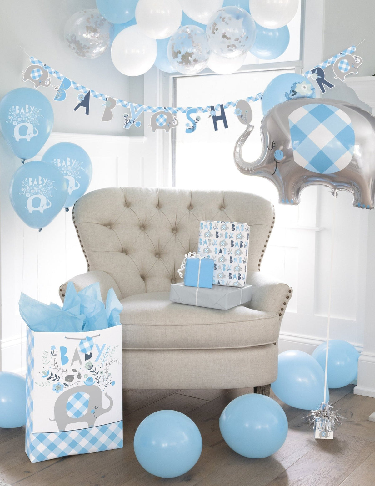Blue & Silver Elephant Balloon - Stesha Party
