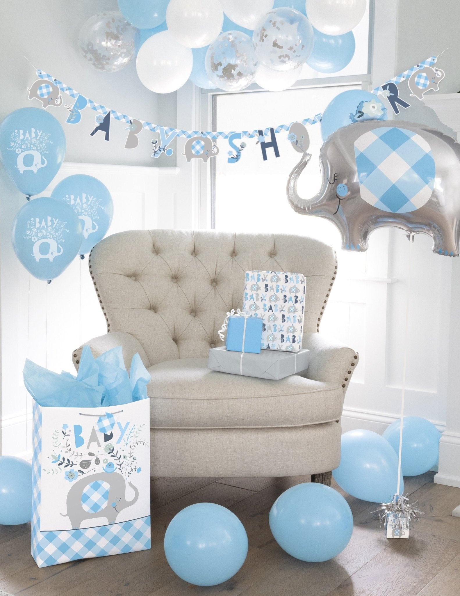 Blue & Silver Elephant Balloon - Stesha Party