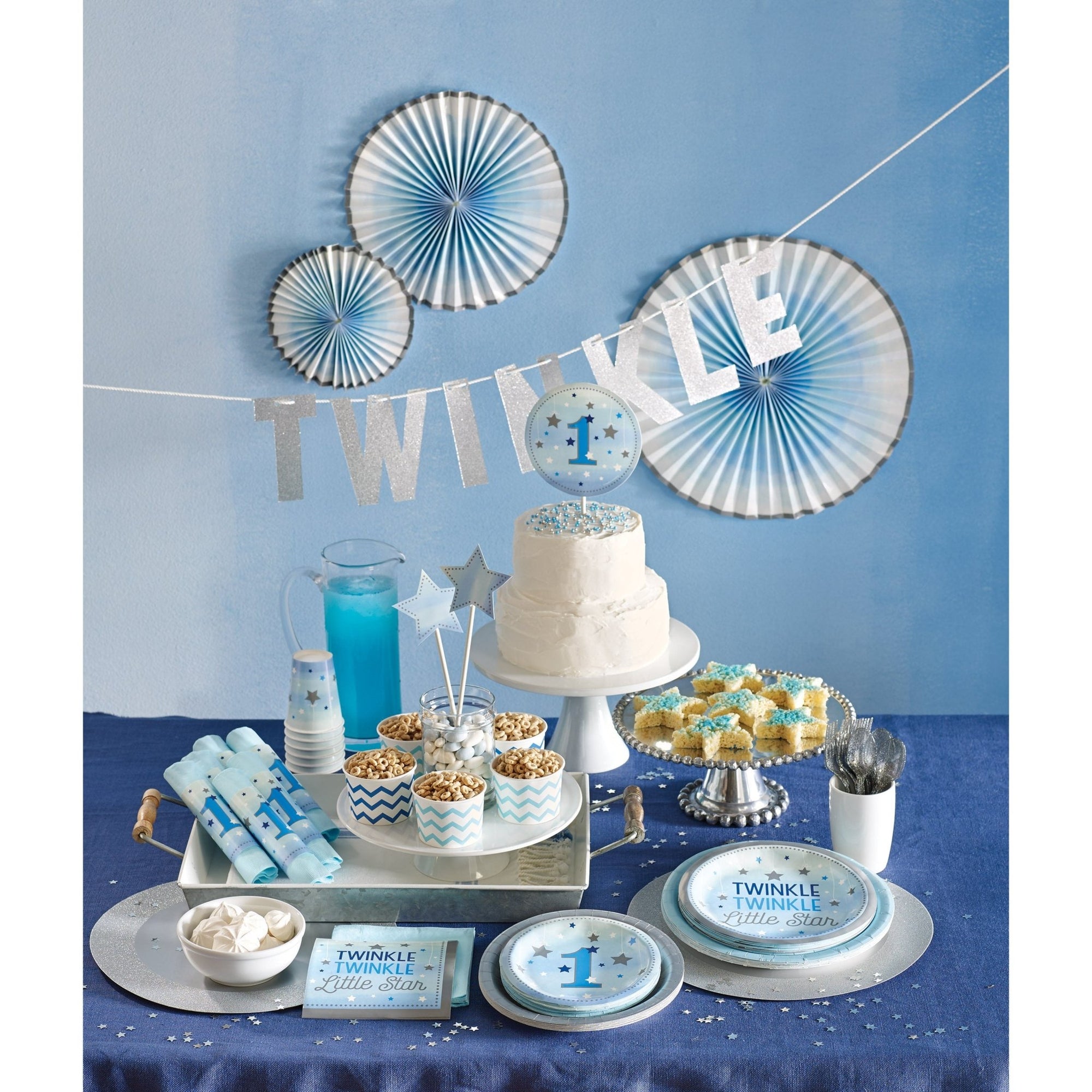 Blue & Silver Star Tablecloth - Stesha Party