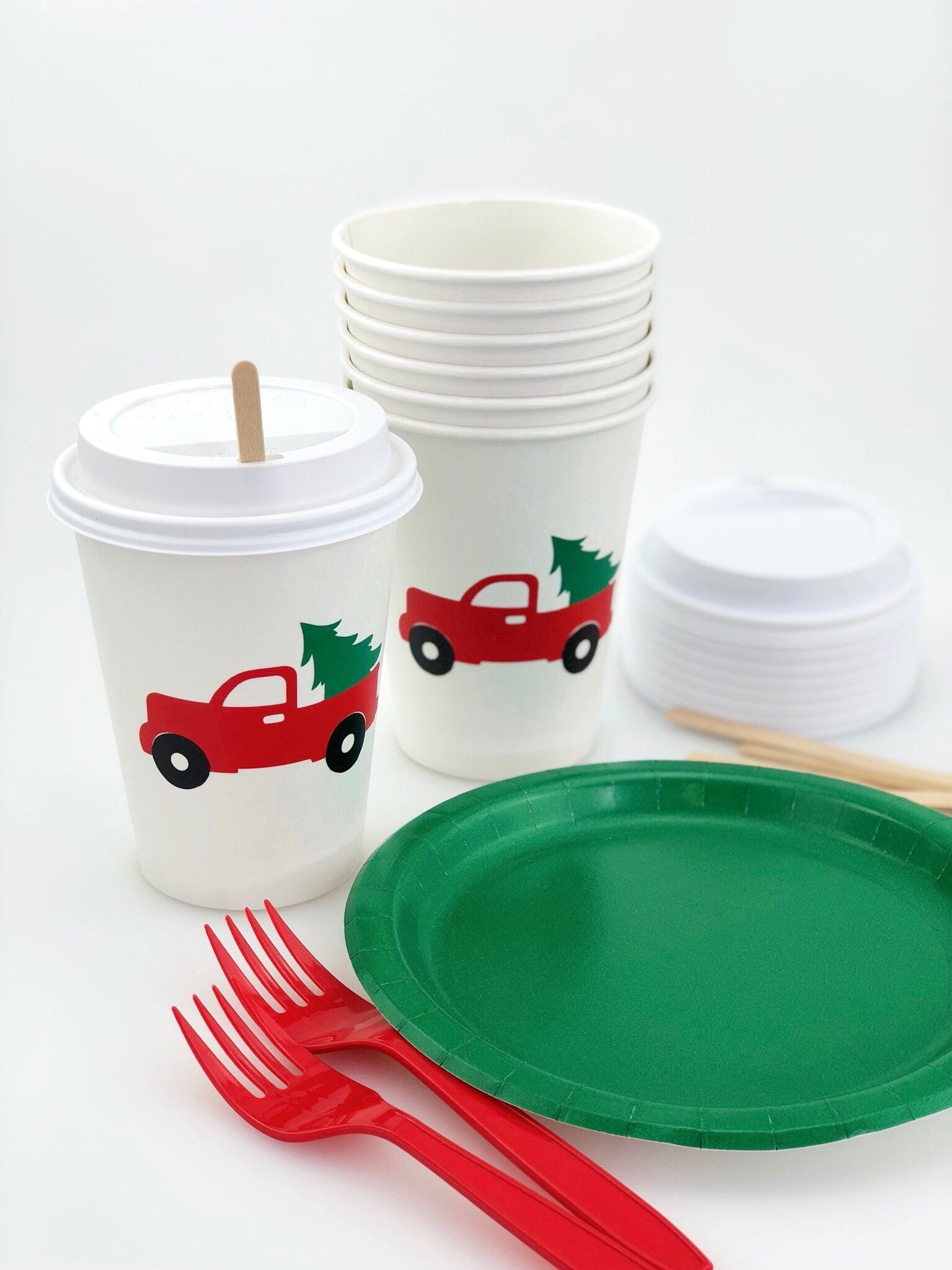 Christmas Red Truck Paper Cups - Stesha Party