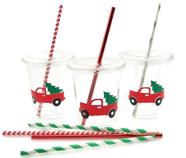 Christmas Red Truck Tree Plastic Cups - Stesha Party - christmas