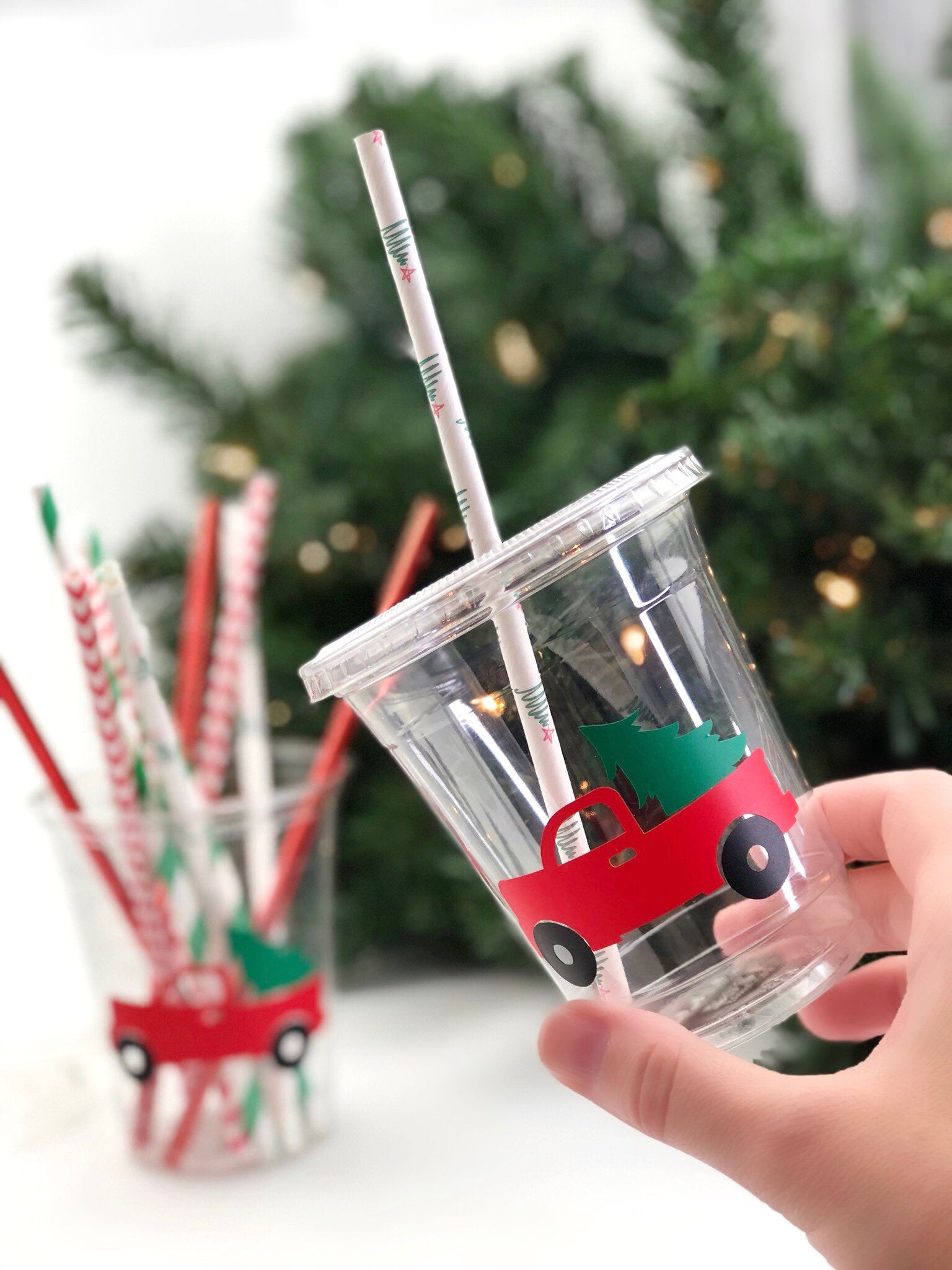 Christmas Red Truck Tree Plastic Cups - Stesha Party