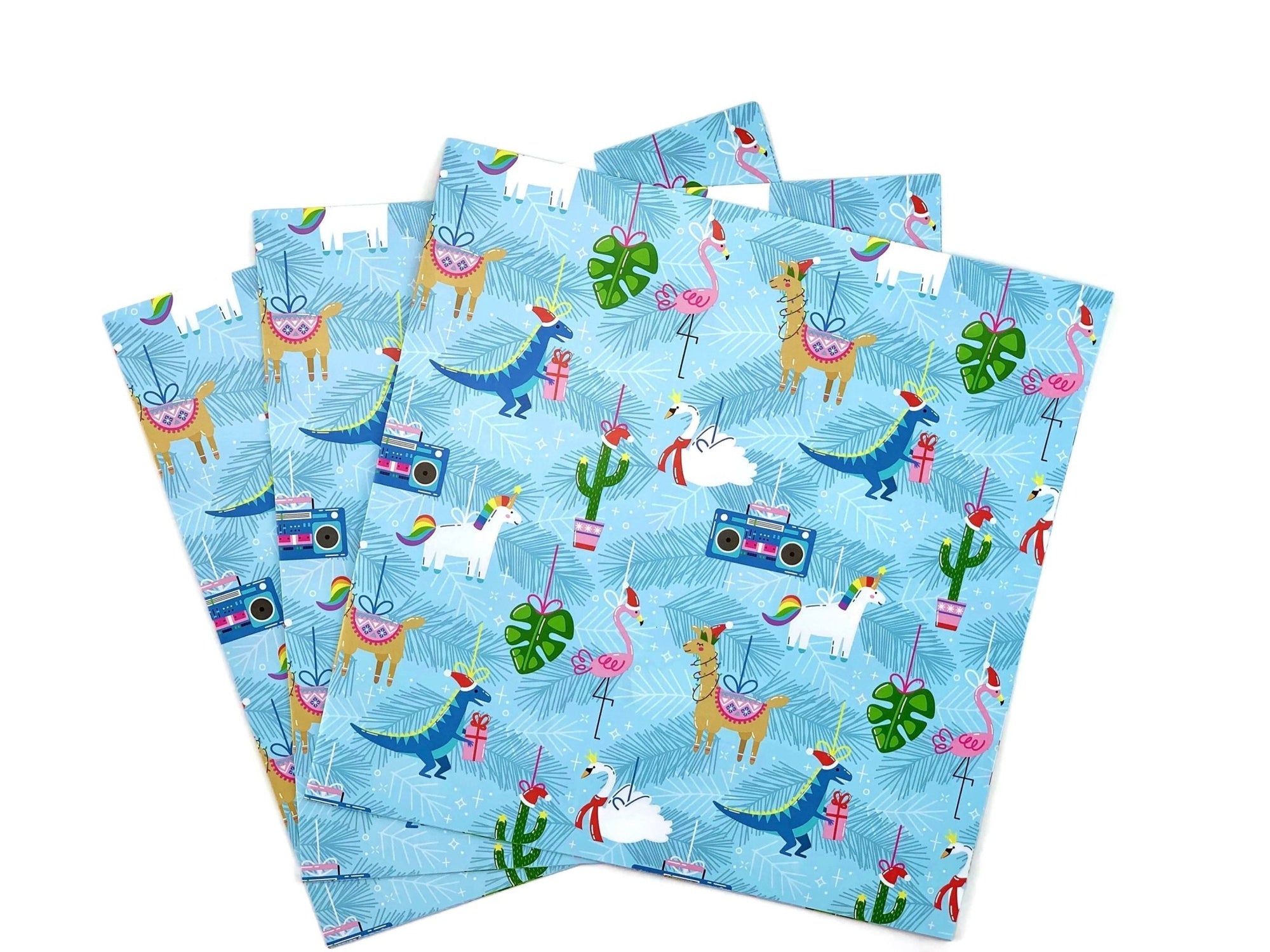 Christmas Wrapping Paper With Unicorns, Llamas & Dinosaurs - Stesha Party