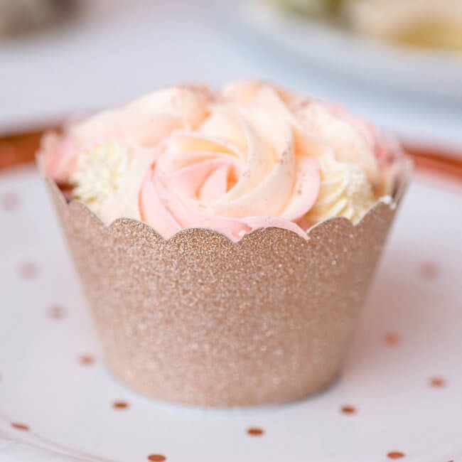 Cupcake Wrappers in Rose Gold Glitter Stesha Party