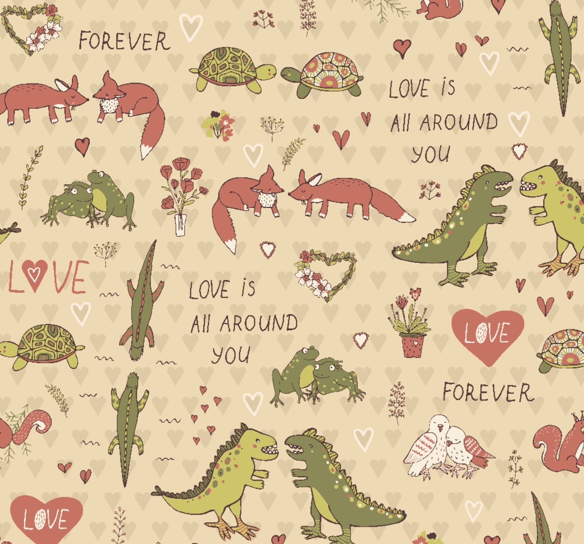 Dinosaur, Alligator, Fox, Animals in Love Gift Wrap - Stesha Party