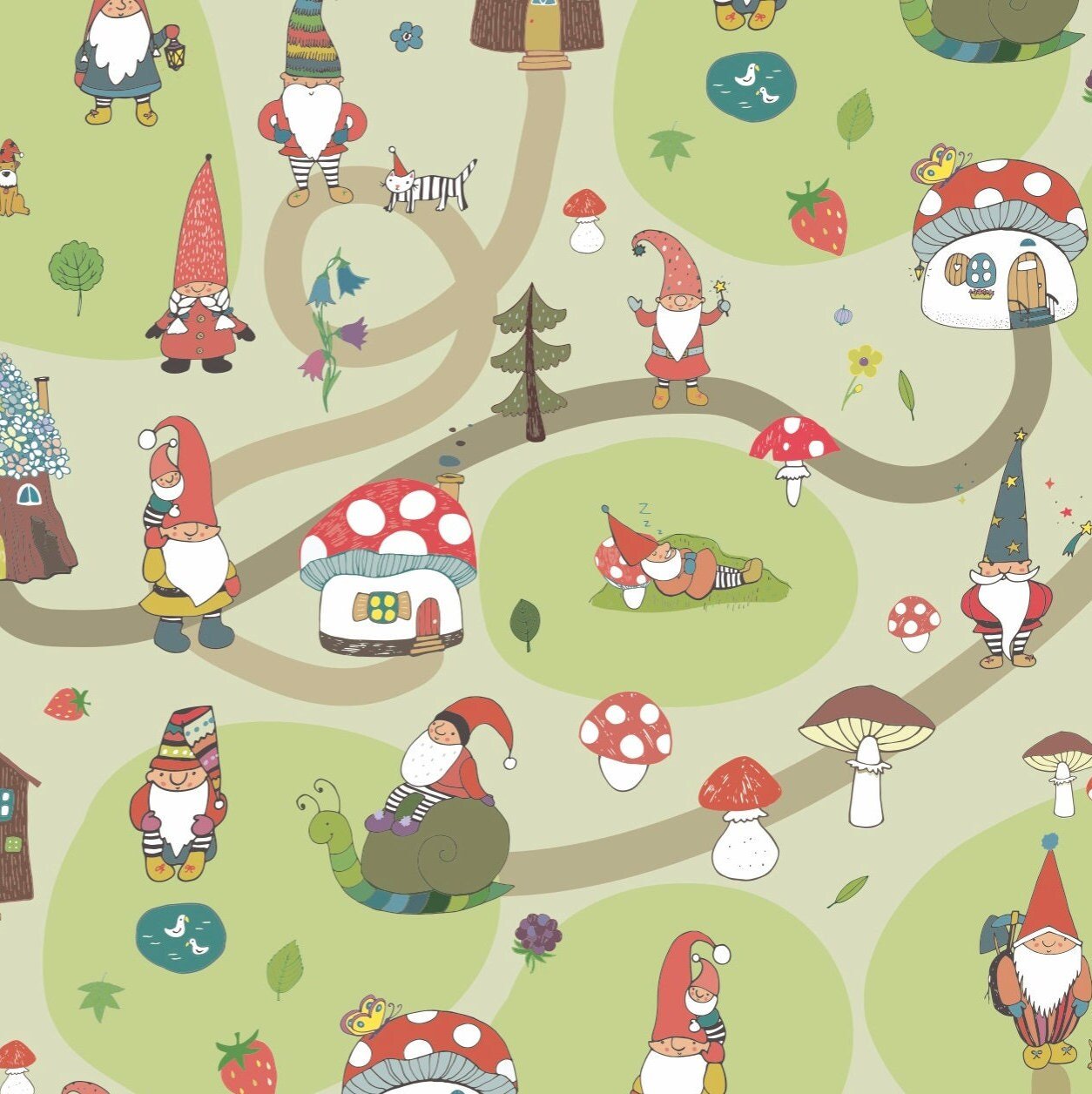 Stesha Party Holiday Gnome Christmas Gift Wrap Paper - Folded Flat 30 x 20  Inch (3 Sheets)