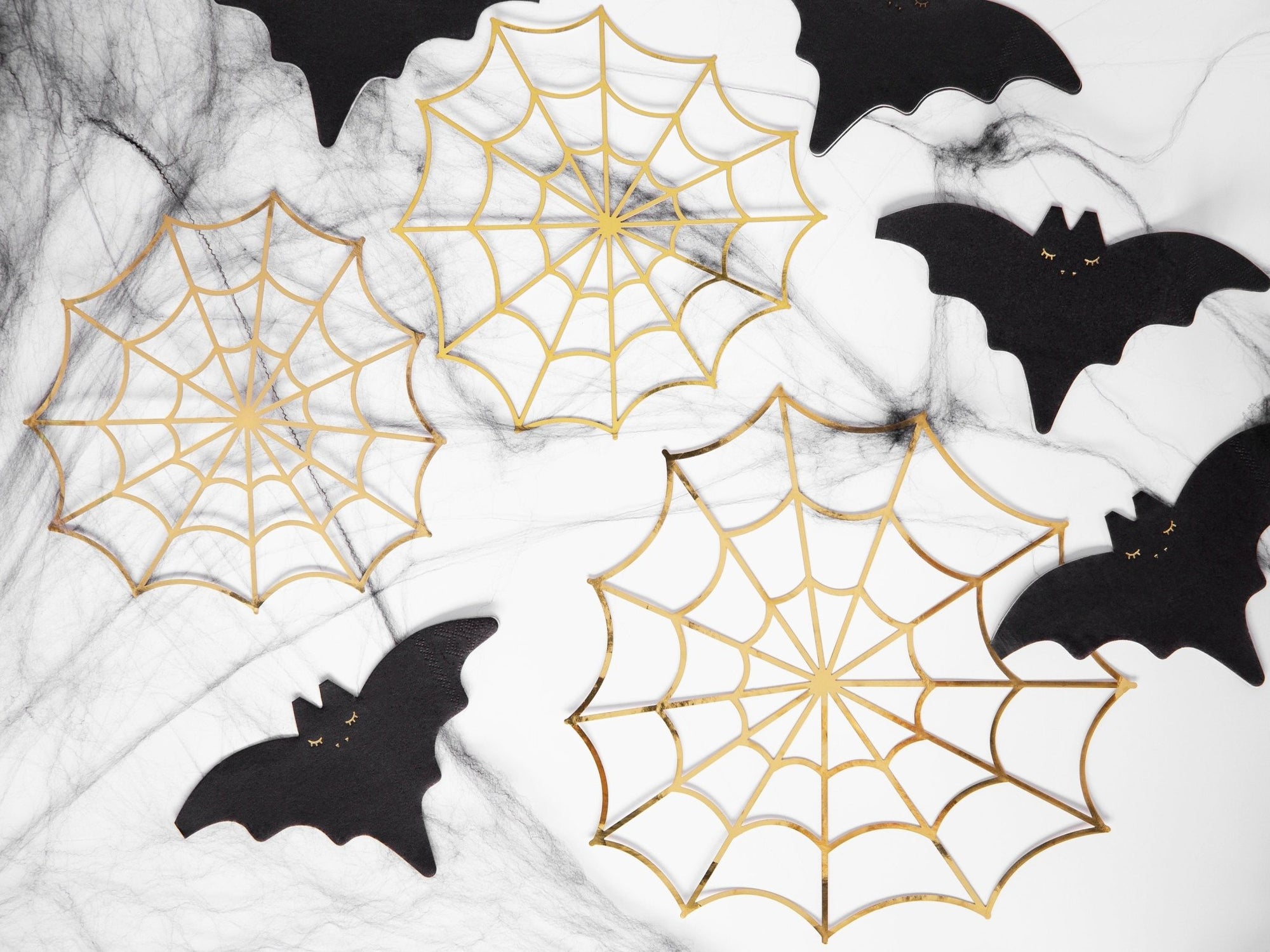 Gold Foil Spider Web Halloween Decorations 3ct - Stesha Party