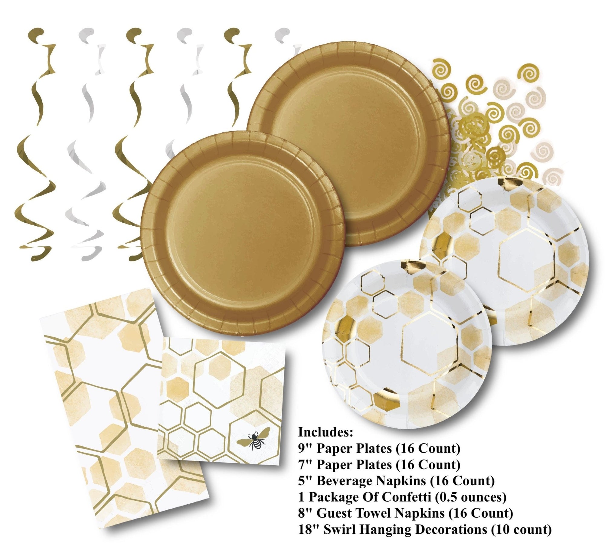 Gold Honeycomb Bee Party Pack - Stesha Party