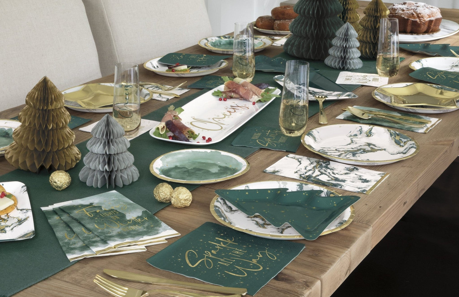 Green & Gold Marble Paper Plates 10ct - Stesha Party