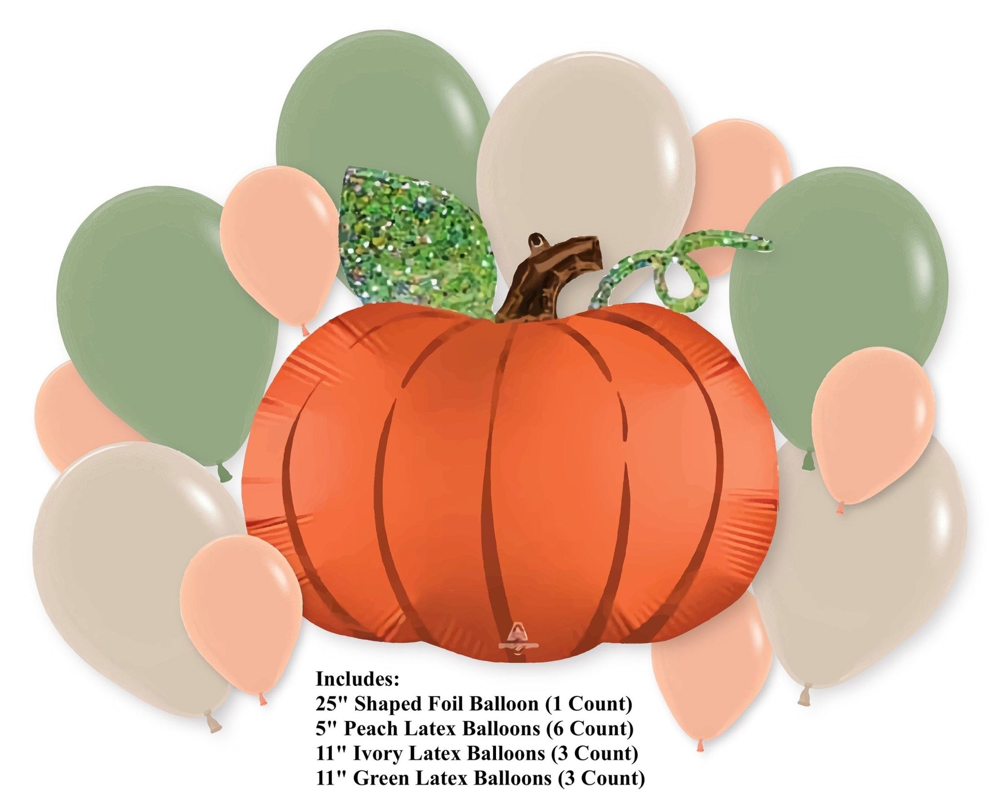 Green & Orange Pumpkin Balloon Bouquet - Stesha Party